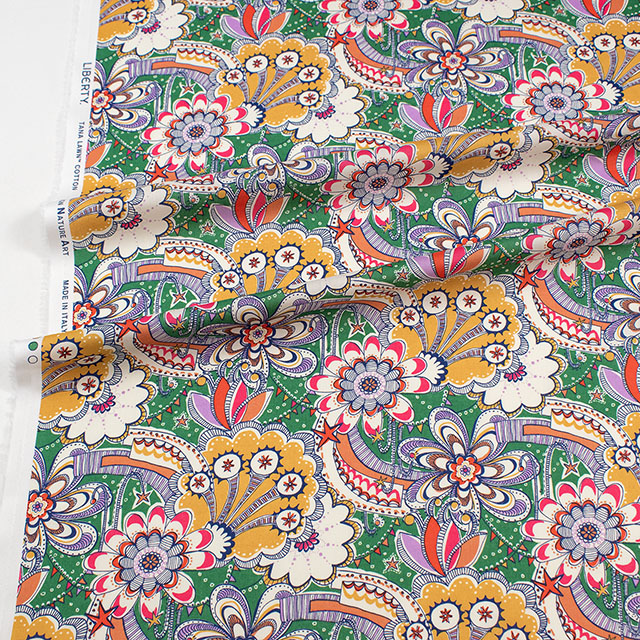 生地 LIBERTY FABRICS リバティ・ファブリックス タナローン 2026AW DESIGN. NATURE. ART. Firework Garden ファイアワーク・ガーデン(26-363J62021) 26BU.グリーン 09Ac04j