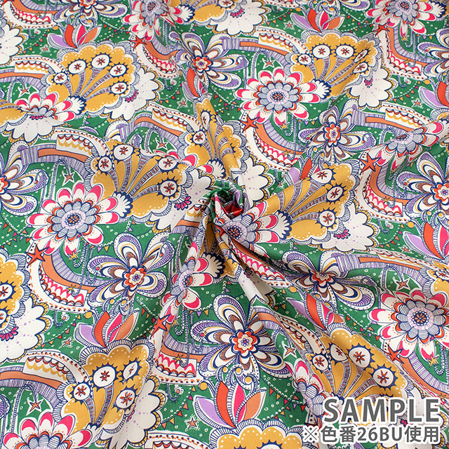 生地 LIBERTY FABRICS リバティ・ファブリックス タナローン 2026AW DESIGN. NATURE. ART. Firework Garden ファイアワーク・ガーデン(26-363J62021) 26BU.グリーン 09Ac04j