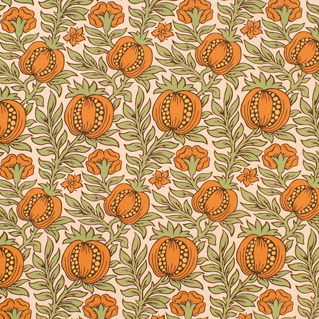 生地 LIBERTY FABRICS リバティ・ファブリックス 2026AW Archive Garden Pomegranate Leaf ポメグラネート・リーフ(26-363J7522) 26BU.オレンジ 09Ac04j