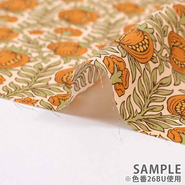 生地 LIBERTY FABRICS リバティ・ファブリックス 2026AW Archive Garden Pomegranate Leaf ポメグラネート・リーフ(26-363J7522) 26BU.オレンジ 09Ac04j