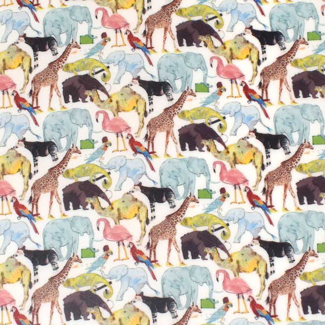 生地 LIBERTY FABRICS リバティ・ファブリックス タナローンラミネート エターナル  Queue for the zoo（3634160） YE (H)_k4j