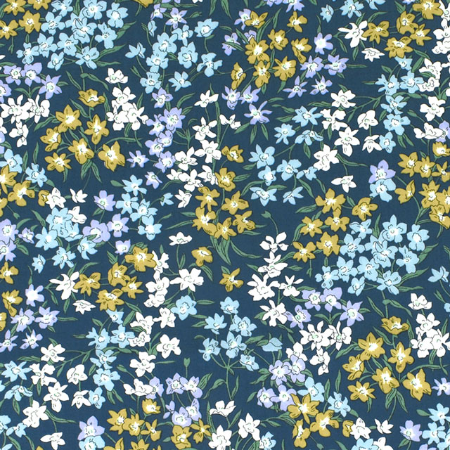 生地 LIBERTY FABRICS リバティ・ファブリックス タナローン エターナル Sea Blossoms シー・ブロッサムズ（3631136） YE.ネイビー (H)_k4j