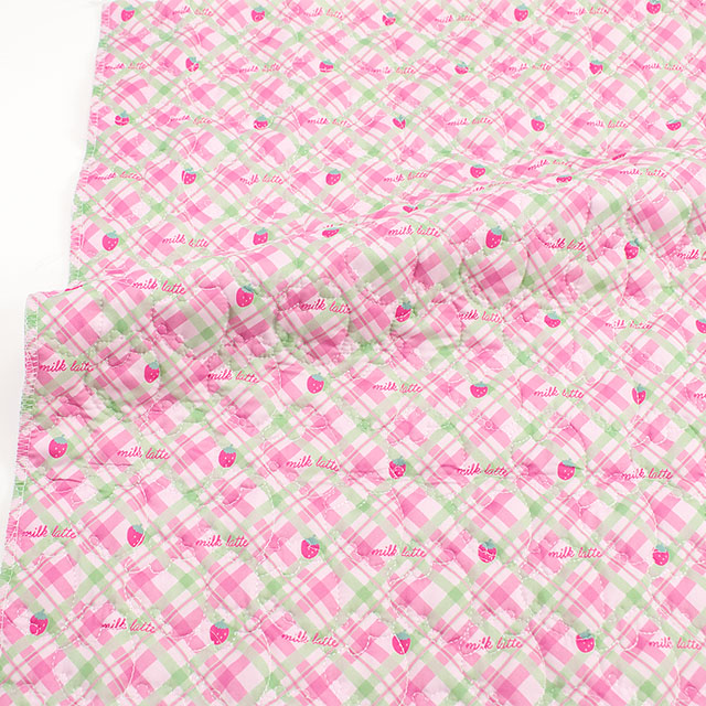 生地 milk latte-ミルクラテ- デニム風デザインキルト ストロベリー/キルティング 約130cm幅×50cmカット(MLDQ) 07B.ピンク 09Ad07_