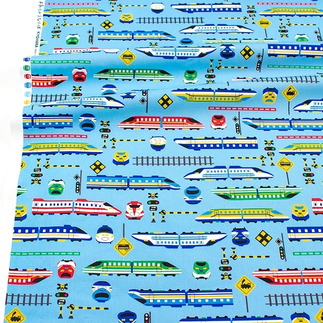 生地 お気に入りシリーズ カラフルシンカンセン/オックス(MOWF-164) BL.ブルー 09Ae99_