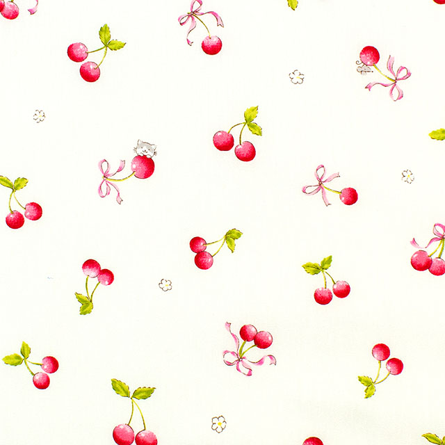 生地 キッズランド さくらんぼ&リボン/ポプリン(SP2500H) 2A.オフ 09Ae99_