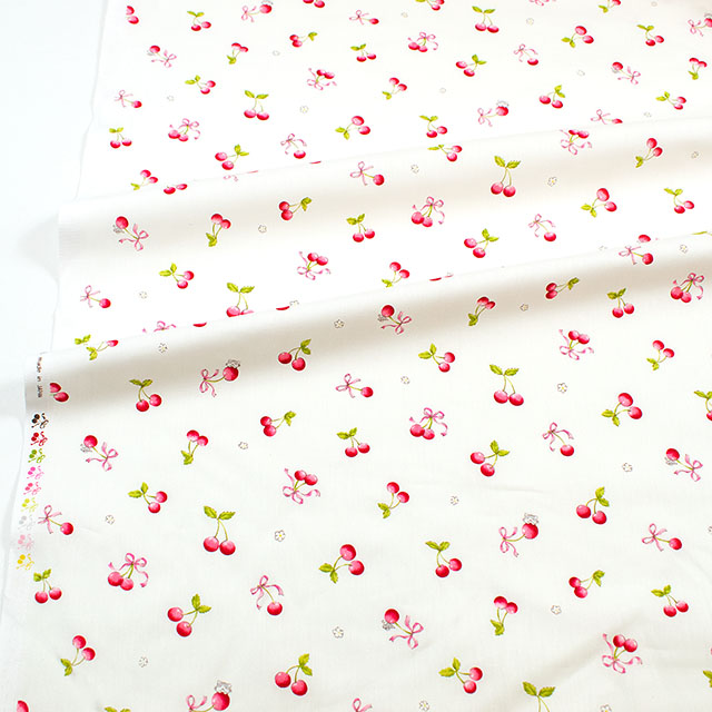 生地 キッズランド さくらんぼ&リボン/ポプリン(SP2500H) 2A.オフ 09Ae99_