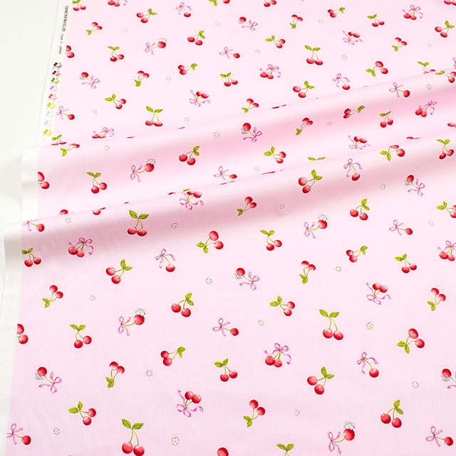 生地 キッズランド さくらんぼ&リボン/ポプリン(SP2500H) 2B.ピンク 09Ae99_