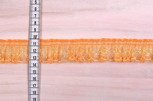 ラッセルフリルギャザーレース（03415Q） 約3.5cm幅 7.オレンジ×オーロラ (H)_4b_