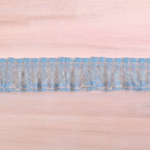 ラッセルフリルギャザーレース（03415Q） 約3.5cm幅 5.ライトブルー×オーロラ (H)_4b_