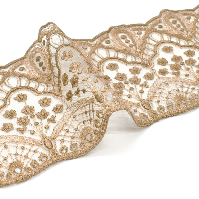 フランス製 ラメ刺繍チュールレース（3690） 1516/580.ベージュ×ゴールド (H)_4b_