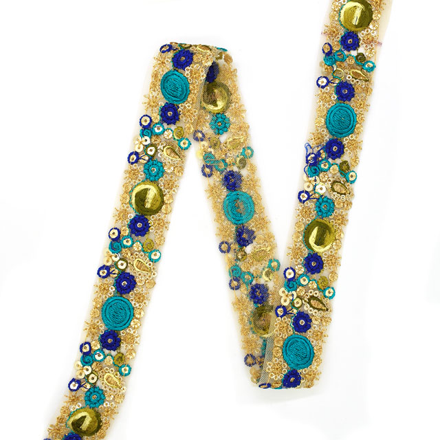 インド製刺繍リボン シャイニーフラワーS （01） 1m入り BLUE.ブルー (H)_4b_