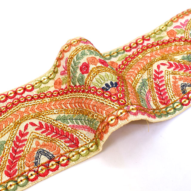 インド製刺繍リボン レインボーアーチ （15） 1m入り 2.アイボリー×マルチ (H)_4b_