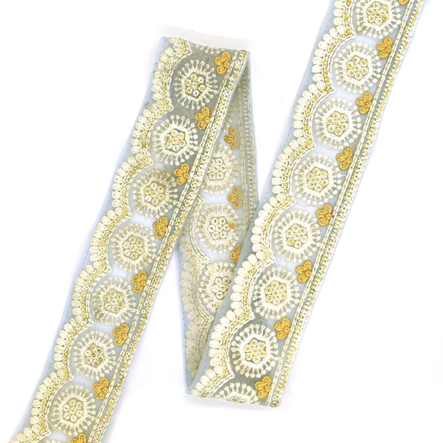 インド製刺繍リボン ヘキサゴンレース （19） 1m入り 9.グレー (H)_4b_