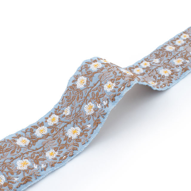 KAFKA-カフカリボン- 小さなバラ 約25mm幅×50cmカット(HC-P100470-10-50) 10.ライトブルー/ブラウン/ホワイト 07Aa99_