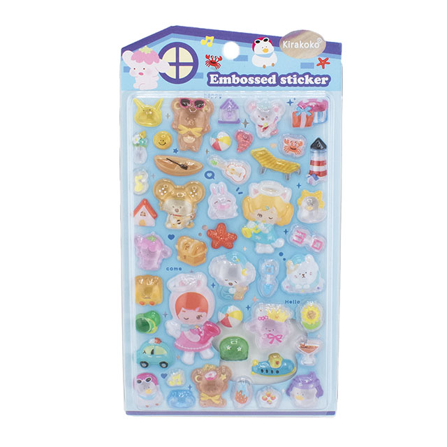 シール Kirakoko エンボスステッカー(axl-25-50755) 16132.女の子と動物:ブルー 14Yy88_