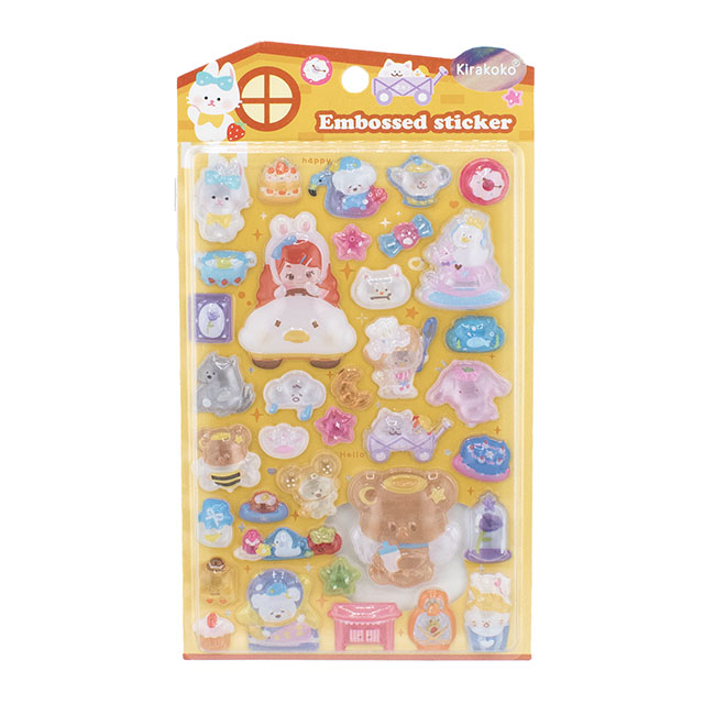 シール Kirakoko エンボスステッカー(axl-25-50755) 16133.女の子と動物:イエロー 14Yy88_