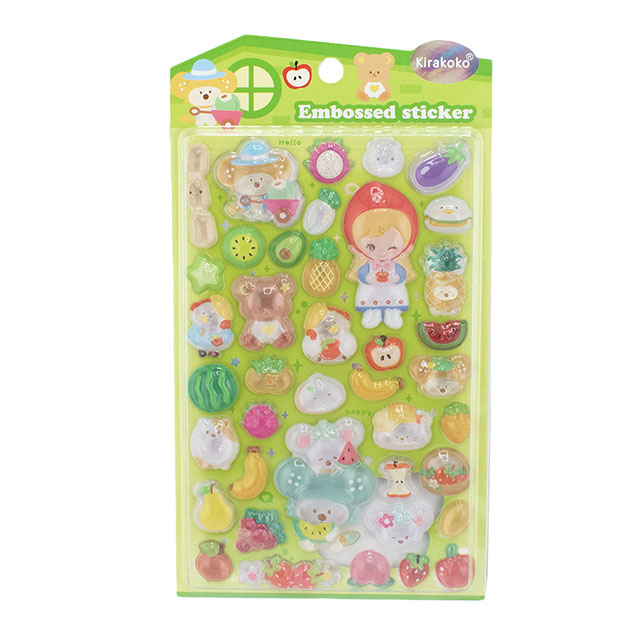 シール Kirakoko エンボスステッカー(axl-25-50755) 16134.女の子と動物:グリーン 14Yy88_