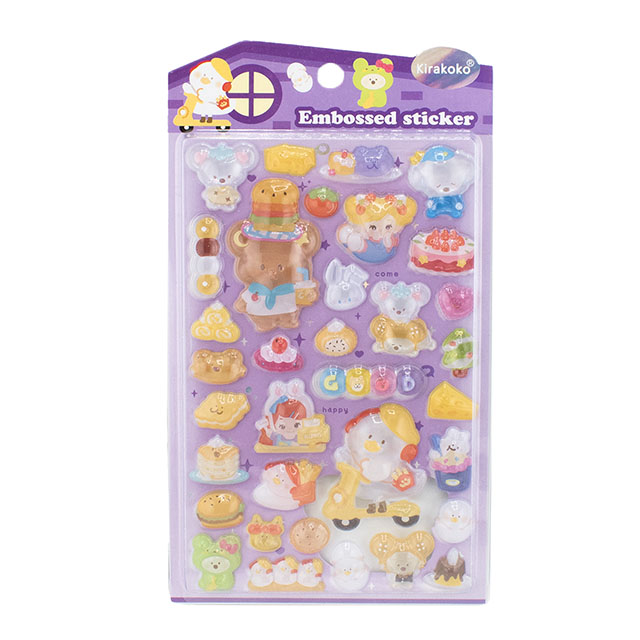 シール Kirakoko エンボスステッカー(axl-25-50755) 16136.女の子と動物:パープル 14Yy88_
