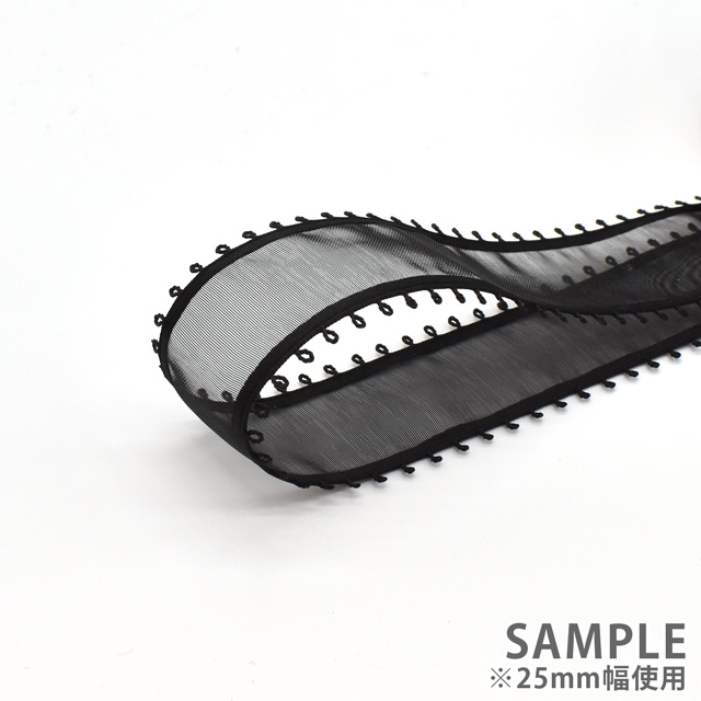 MOKUBA(木馬) ピコットオーガンジーリボン(4490) 36mm 3.ブラック 07Aa99_