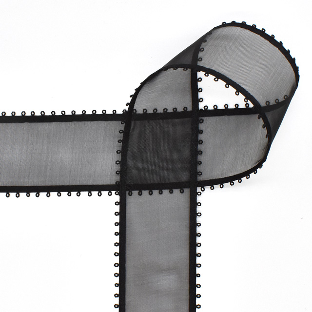 MOKUBA(木馬) ピコットオーガンジーリボン(4490) 36mm 3.ブラック 07Aa99_