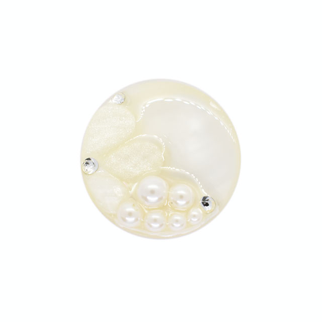 ボタン シェルべースフラワージュエルボタン  （86892）  25mm 2.ホワイト (H)_6a_