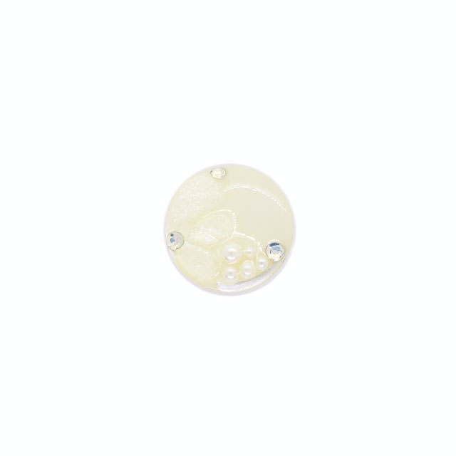 ボタン シェルべースフラワージュエルボタン  （86892）  15mm 2.ホワイト (H)_6a_