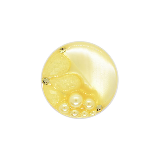 ボタン シェルべースフラワージュエルボタン (86892) 25mm 32.イエロー 08Bg99_