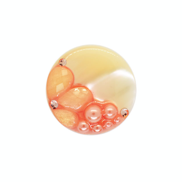 ボタン シェルべースフラワージュエルボタン  （86892）  25mm 34.オレンジ 08Bg99_