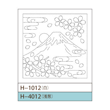 オリムパス 刺し子キット 花ふきん 富士と桜（H-4012） 浅葱 (H)_5a_