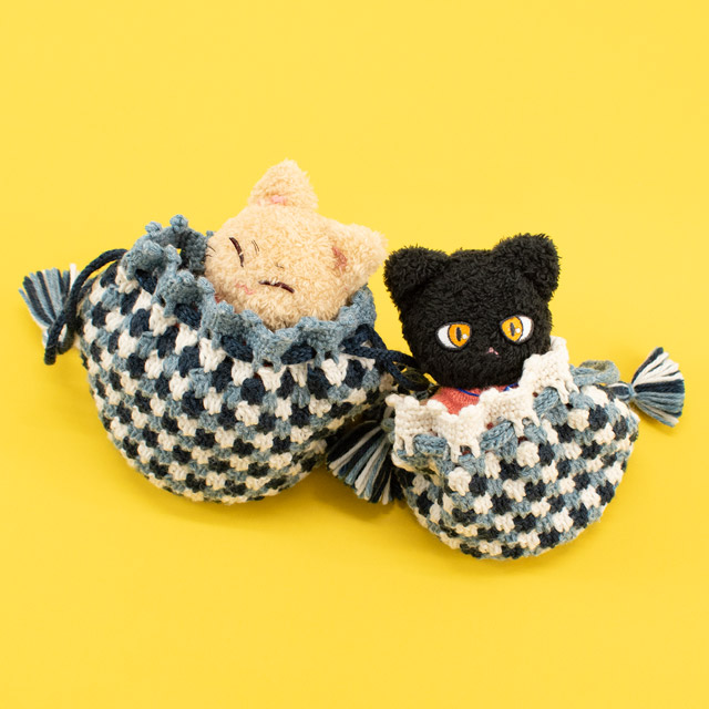 レシピNo.OKH-0053 かぎ針編みのトリコロール巾着(Q21-5)