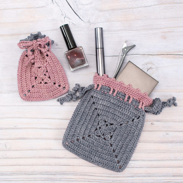 レシピNo.OKH-0069 モチーフ編みの巾着(Q24-2)