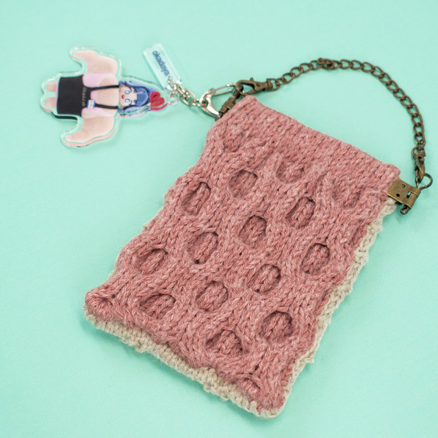 レシピNo.OKH-0073 チェーン付き模様編みのばね口ポーチ(Q21-10)