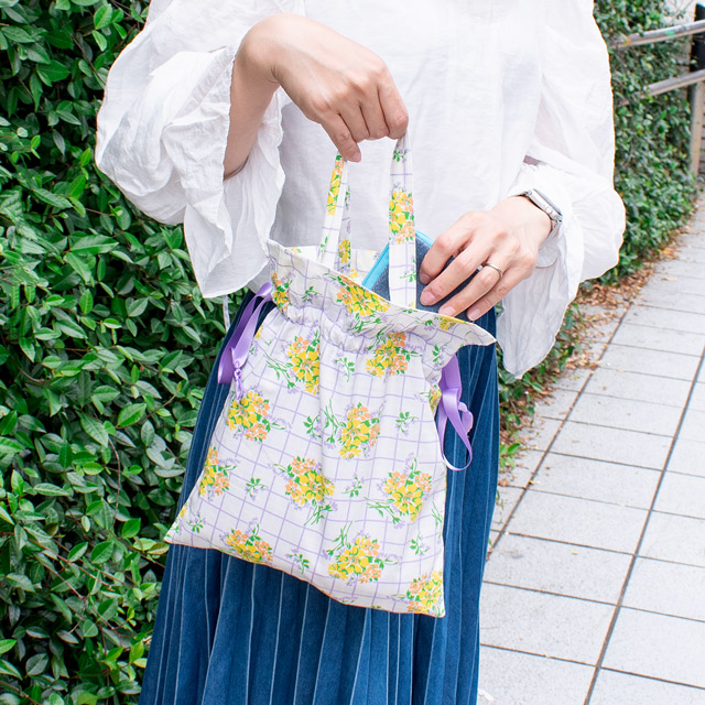 レシピNo.OKF-0054 裏布付き巾着バッグ（100-6） オカダヤ(okadaya) 布