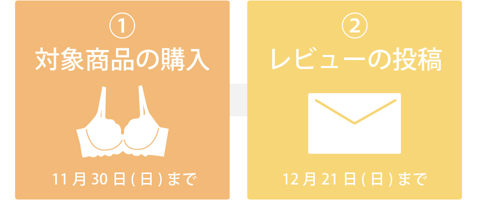 ①対象商品購入→②レビュー投稿